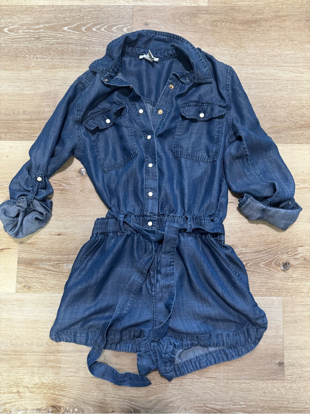 Forever 21 Dark Blue Denim One-Piece Romper with Tie Waist